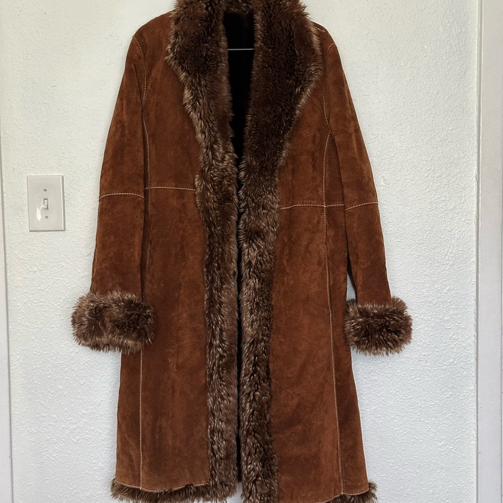Wilsons Leather Brown Teddy Jacket with Faux Fur Trim